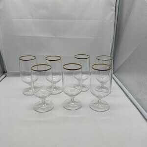 Lot of 7 Schott - Zwiesel Neckar Iced Tea Glasses Goblets Gold Trim